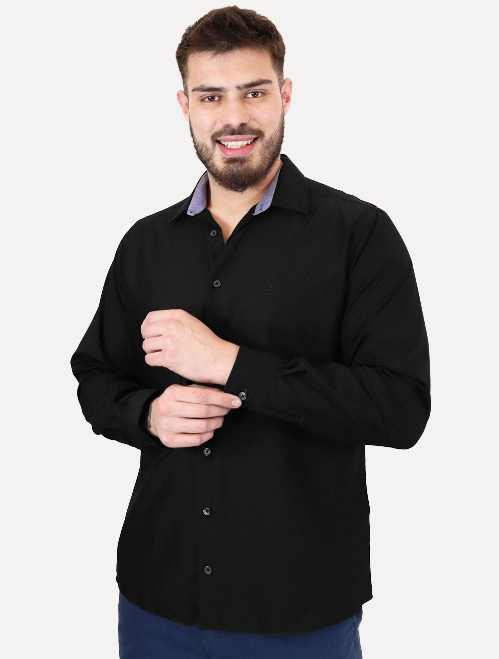 Camisa Dudalina Masculina Comfort Tricoline Lisa Preta