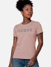 Camiseta Guess Feminina Silk Classic Logo Rosa Médio