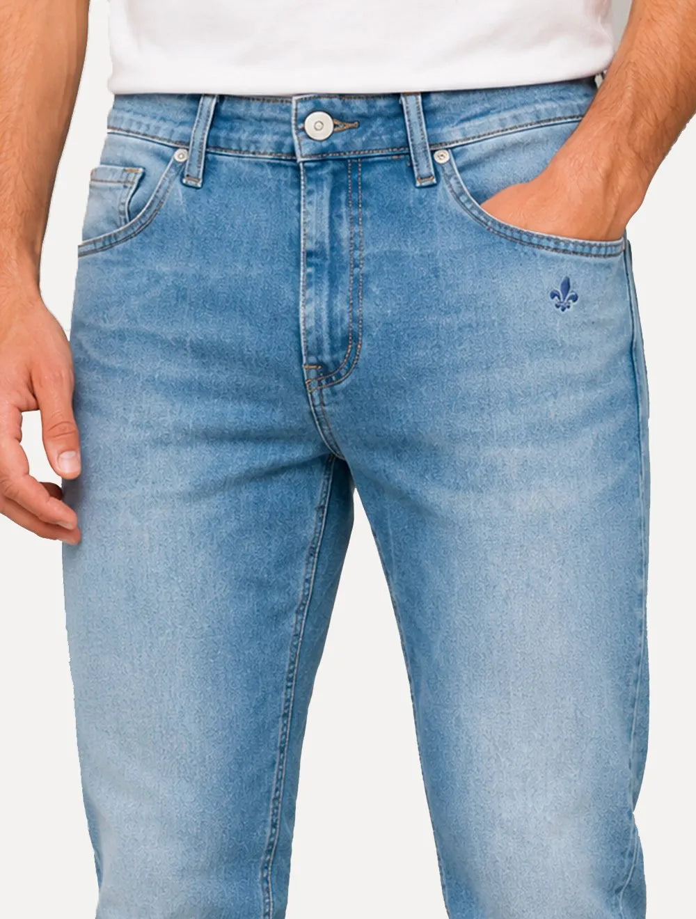 Calça Dudalina Jeans Masculina Slim Classica Five Pockets Azul Claro