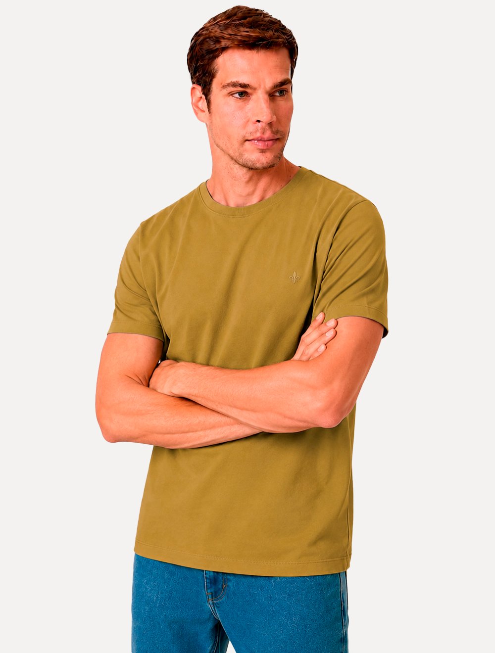 Camiseta Dudalina Masculina Essentials Modal Logo Amarelo Mostarda