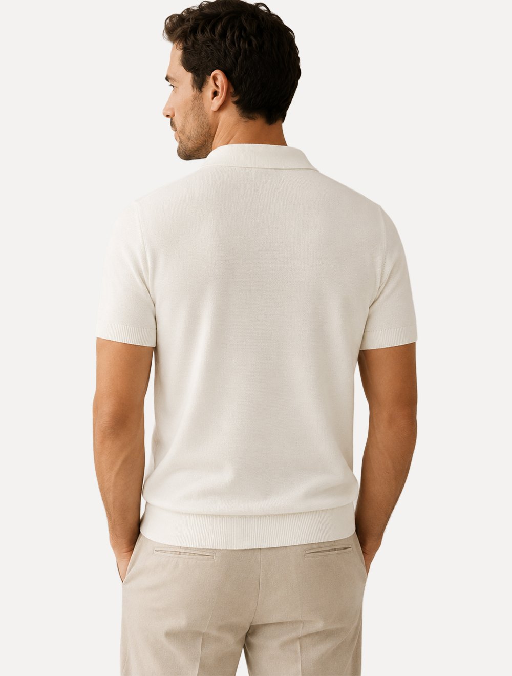 Polo Dixen Masculina Tricot Viscose Texturizada Manga Curta Off White