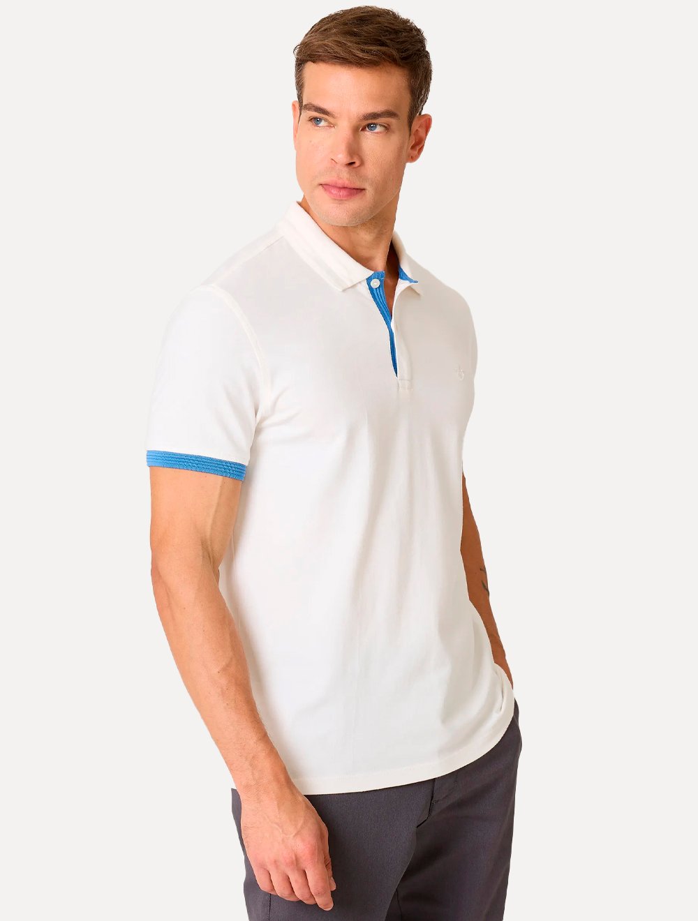 Polo Dudalina Masculina Flex Gola Jacquard Off White