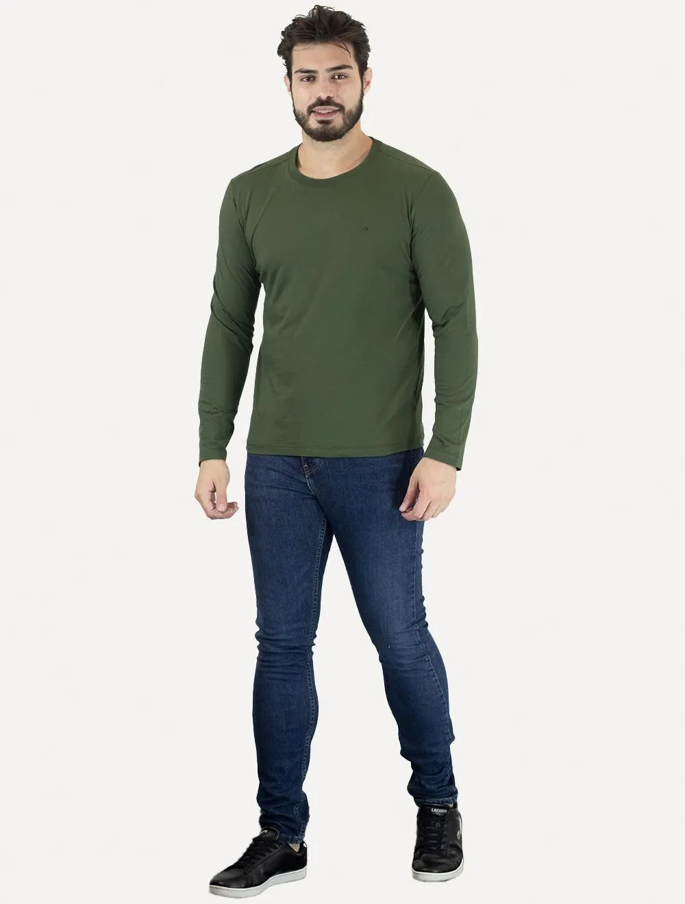 Camiseta Colcci Masculina Manga Longa Logo Verde Escuro