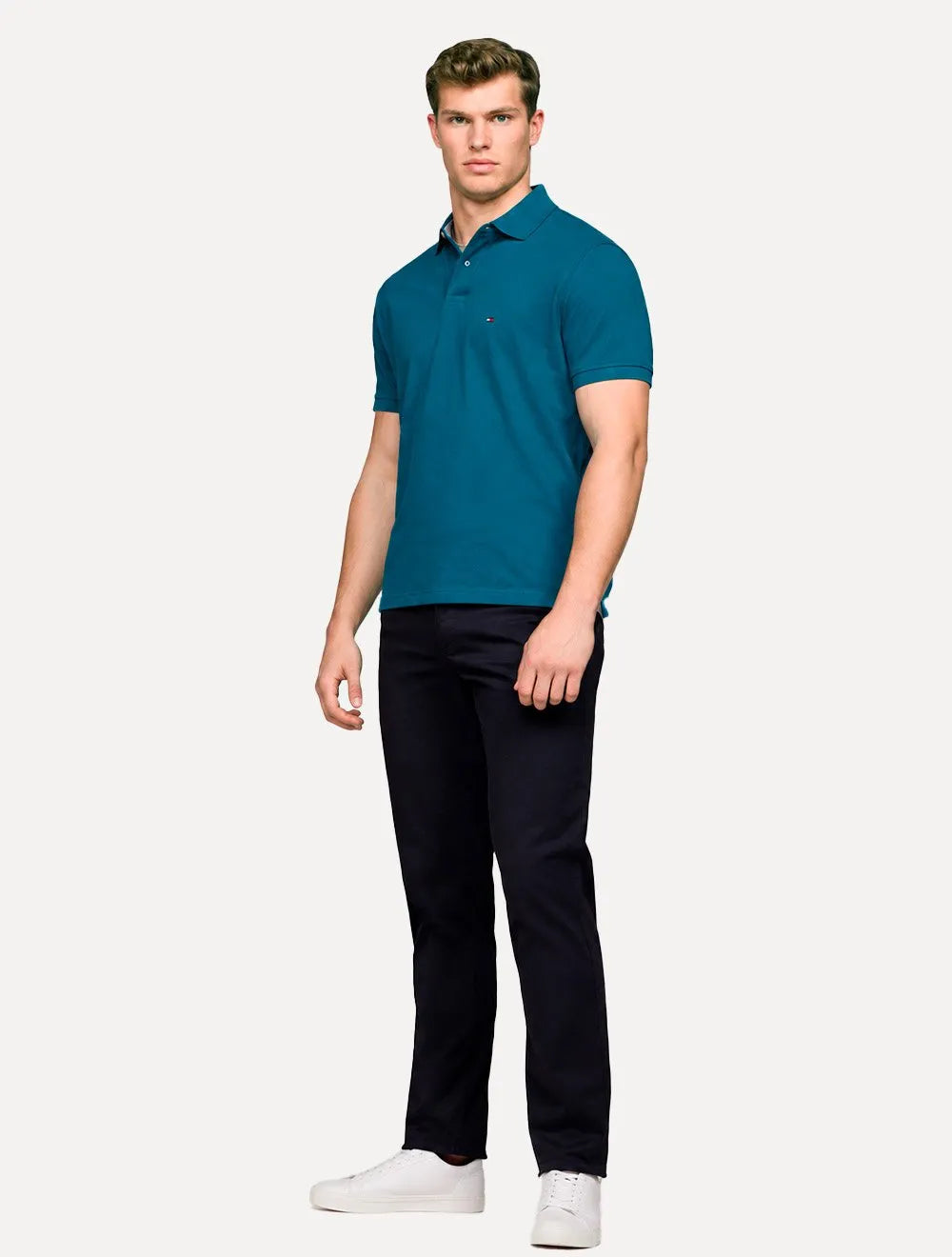 Camisa Polo Tommy Hilfiger Masculina Regular Piquet 1985 Azul Petróleo Mescla
