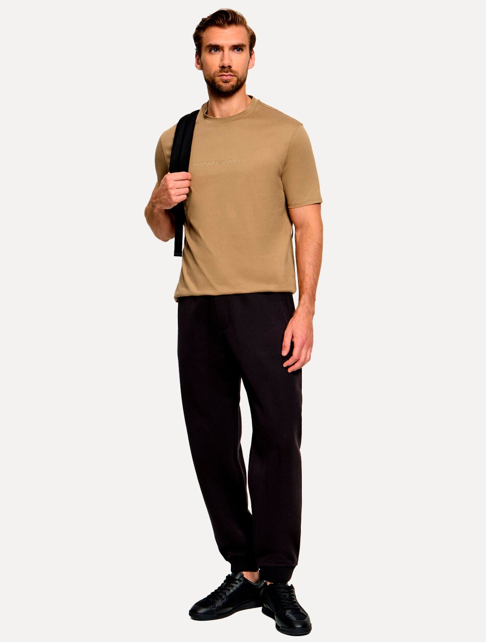 Camiseta Emporio Armani Masculina Slim Fit Pima Rubber Logo Cáqui
