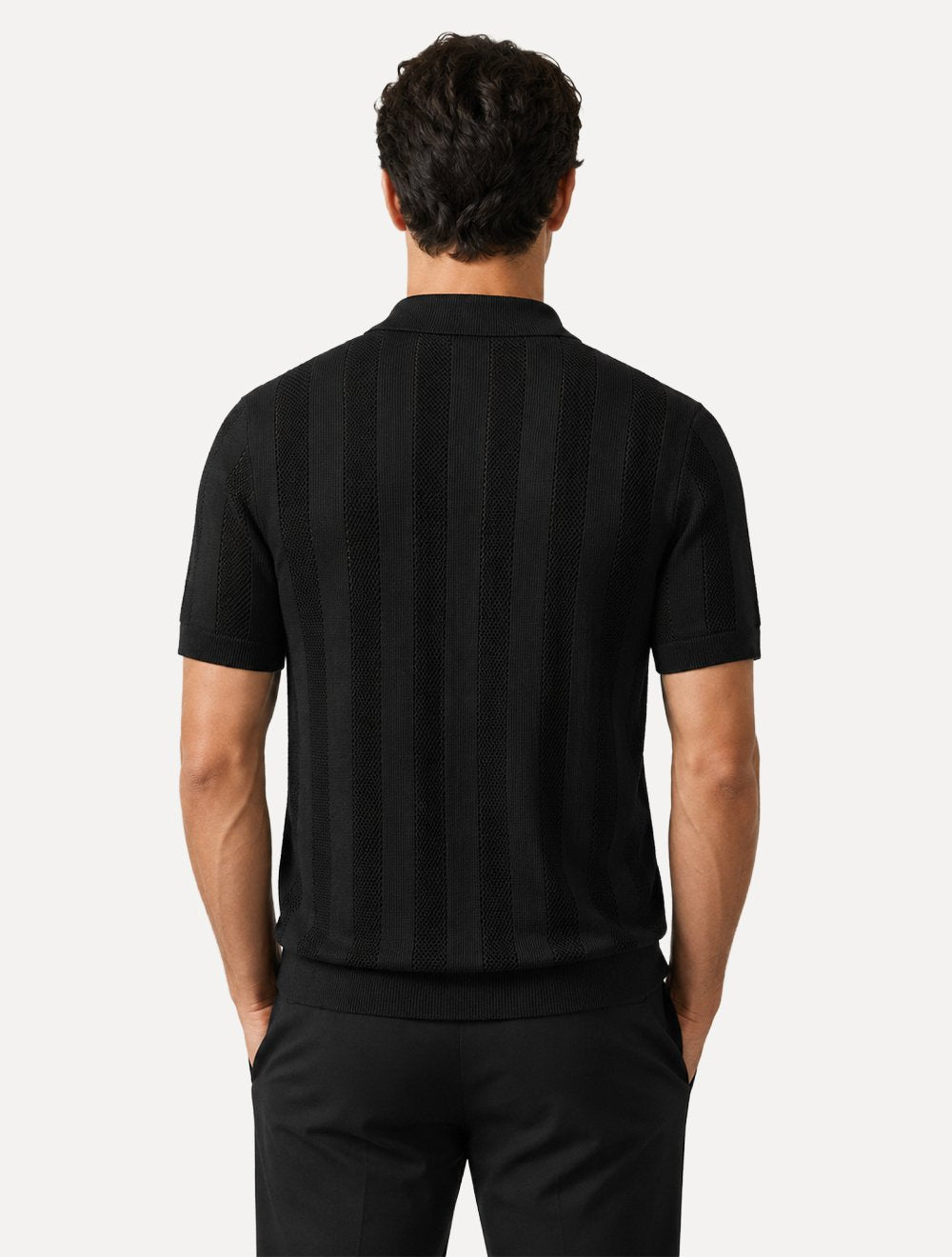 Polo Dixen Masculina Tricot Vertical Manga Curta Preto