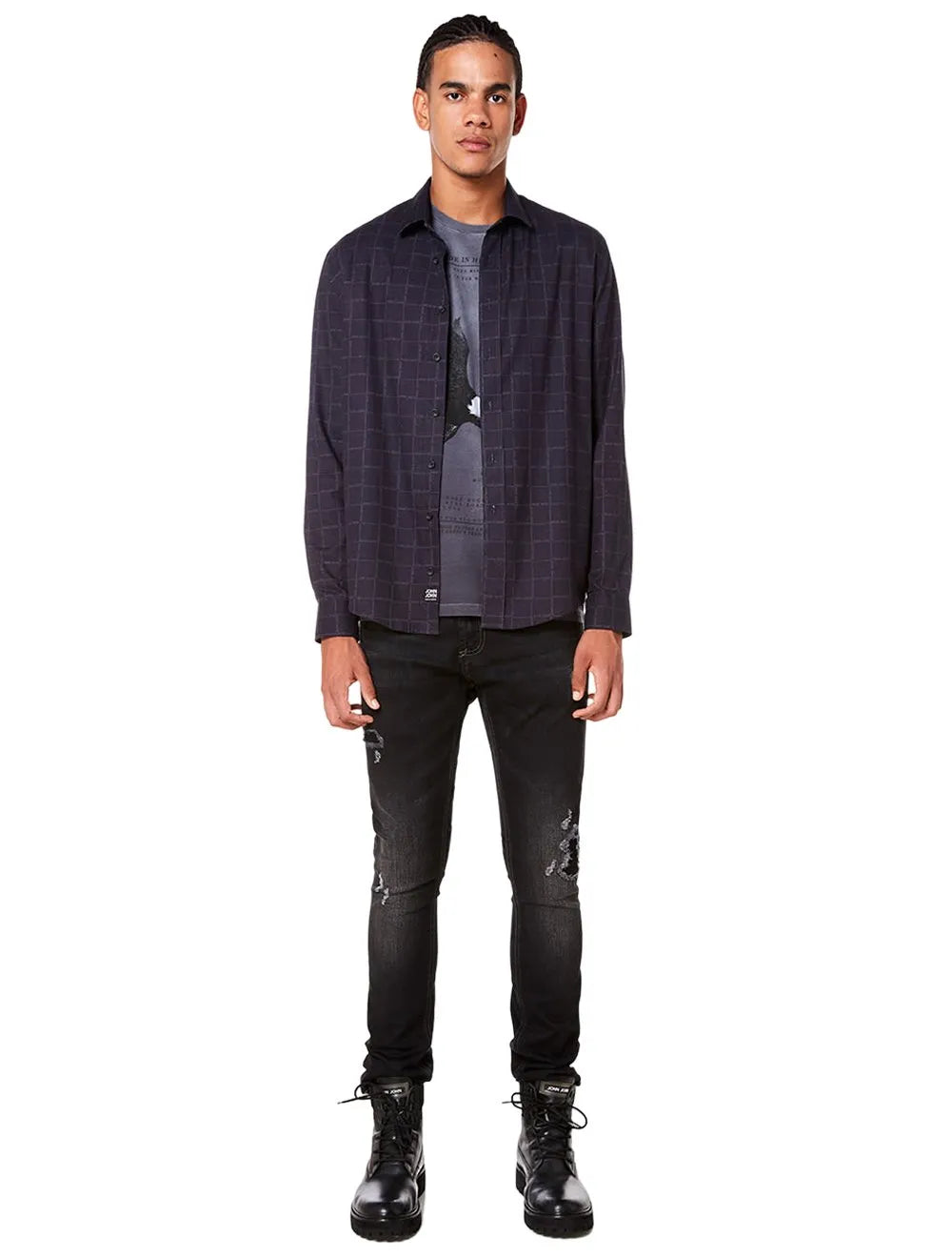 Camisa John John Masculina Relaxed Mini Line Preta