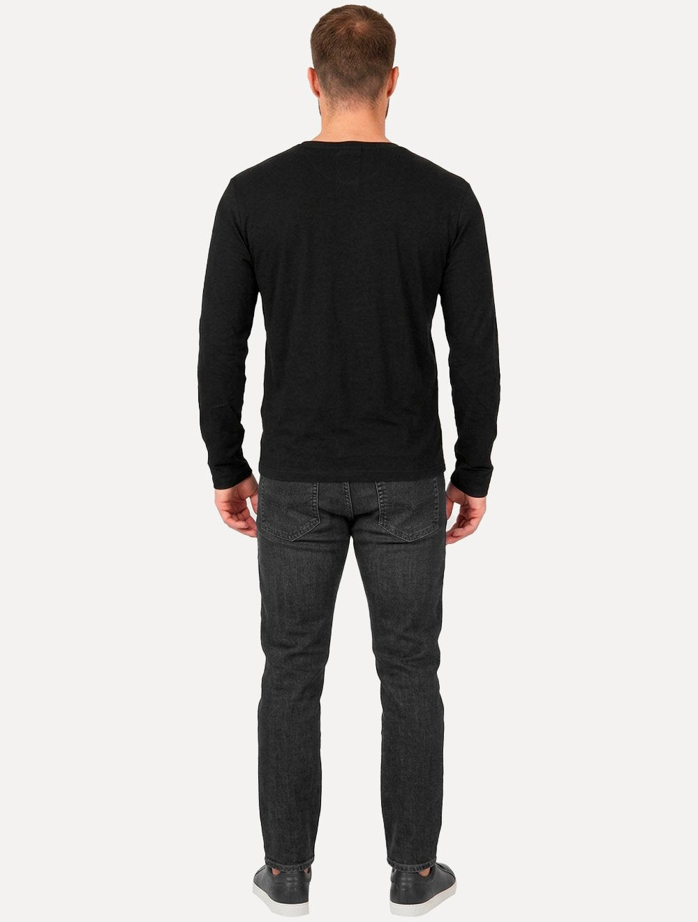 Camiseta Calvin Klein Jeans Masculina Manga Longa Embroidered CK Frontal Preta
