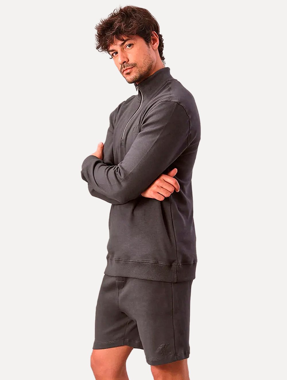 Bermuda Calvin Klein Masculina Suedine CK Logo Chumbo