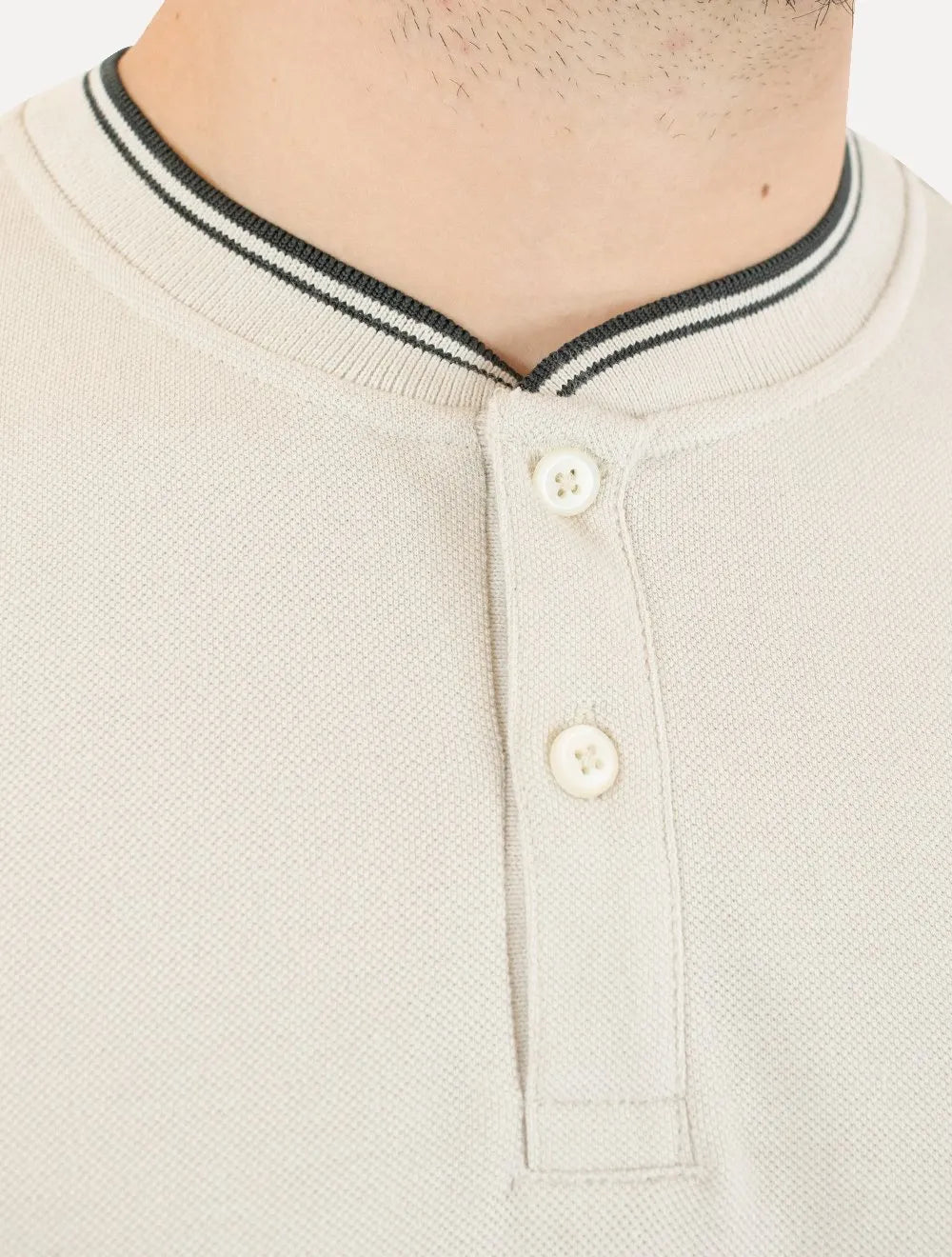 Polo Calvin Klein Masculina Slim Fit Gola Portuguesa Friso Areia