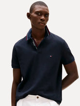 Polo Tommy Hilfiger Masculina Regular Placket Interest Azul Marinho