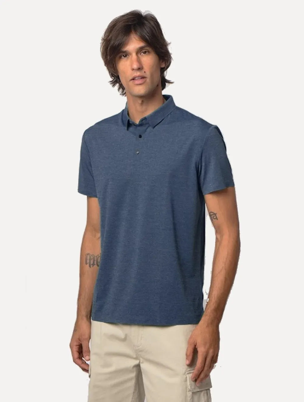 Polo Pacific Blue Masculina Basic Melange Marinho Mescla