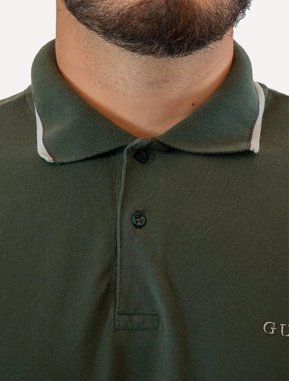 Polo Guess Masculina Piquet Frieze Logo Relief Verde Escuro