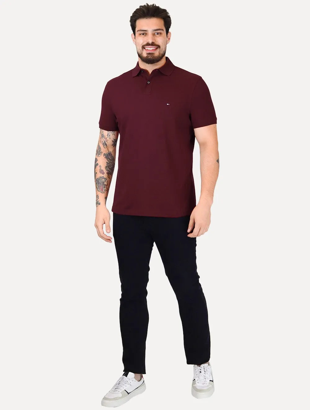 Polo Tommy Hilfiger Masculina Slim Piquet 1985 Bordô