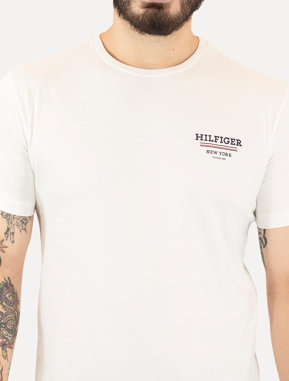 Camiseta Tommy Hilfiger Masculina Regular Global Stripe Branca
