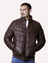 Jaqueta Victory Eagle Masculina PU Leather Bomber Zip Marrom
