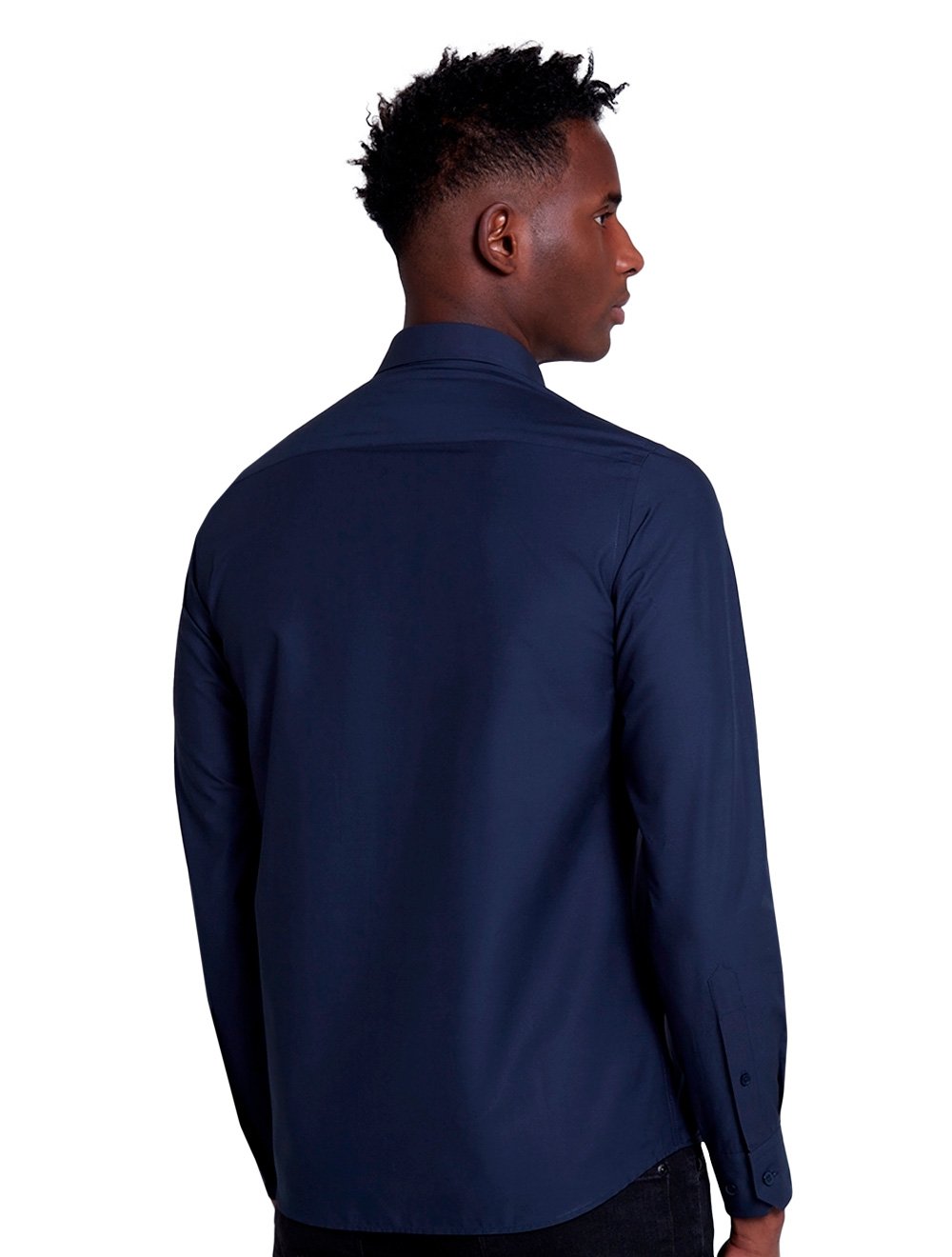 Camisa Dudalina Masculina Slim Tricoline Egyptian Cotton Lisa Azul Marinho