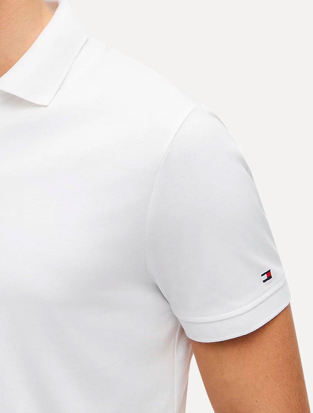 Polo Tommy Hilfiger Masculina Malha Liquid Cotton Zip Branca