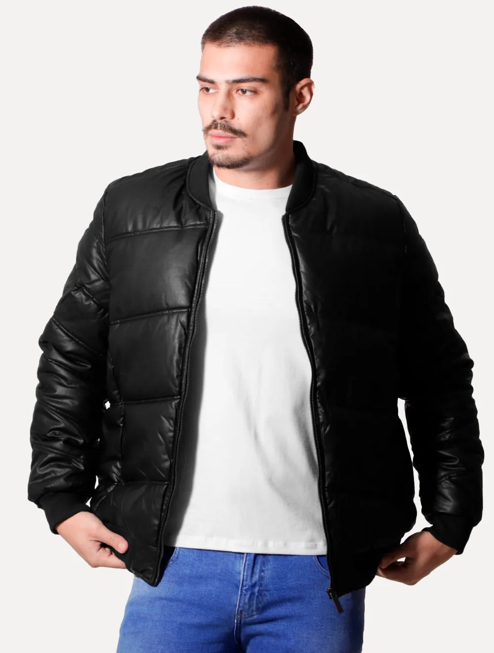 Jaqueta Victory Eagle Masculina PU Leather Bomber Preta