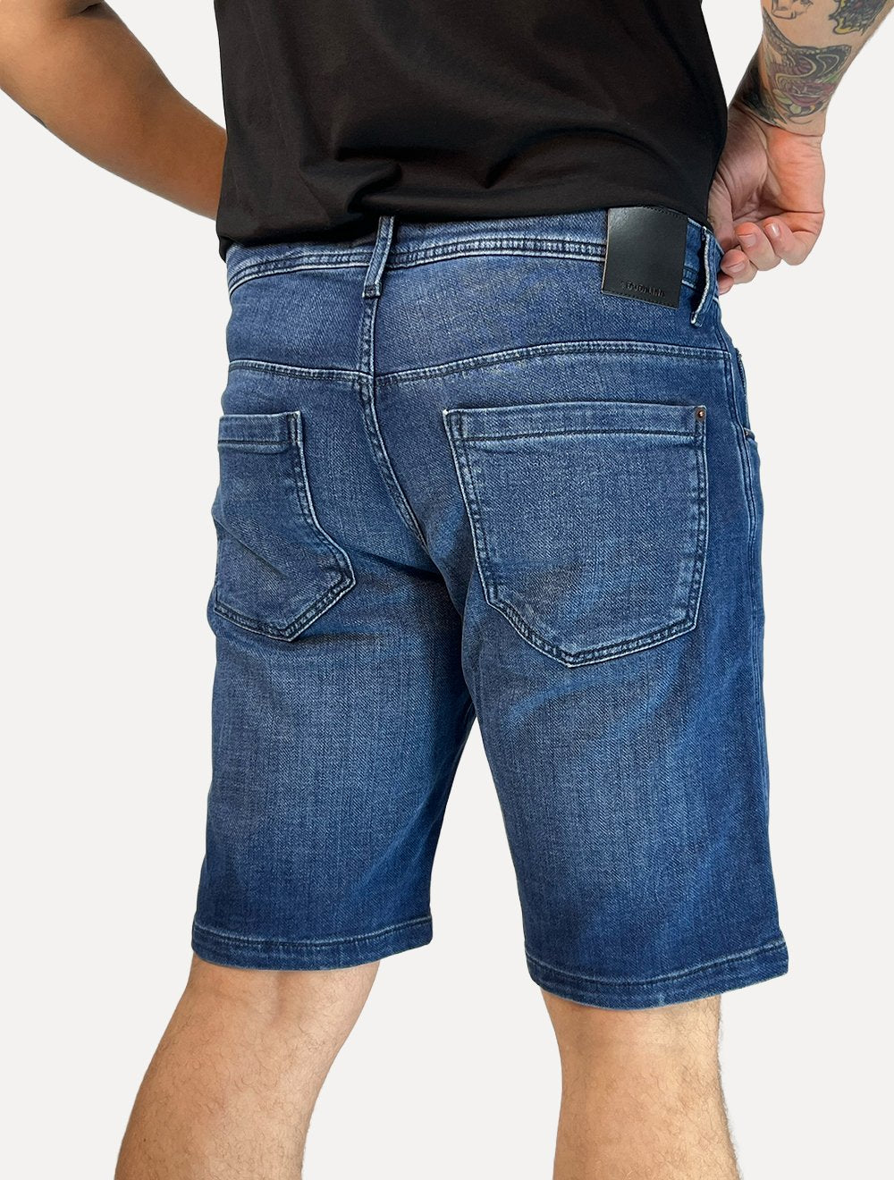 Bermuda Dudalina Masculina Moletom Slim Denim Jeans Escuro