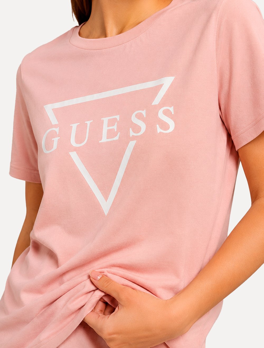 Camiseta Guess Feminina Bust Logo Rosa Claro