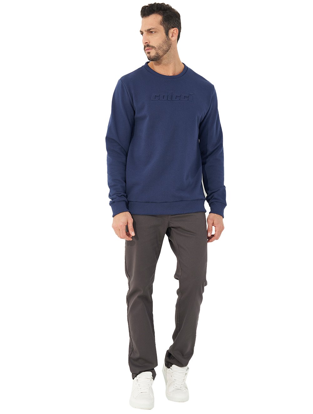 Moletom Colcci Masculino Crewneck Embossing Azul Marinho