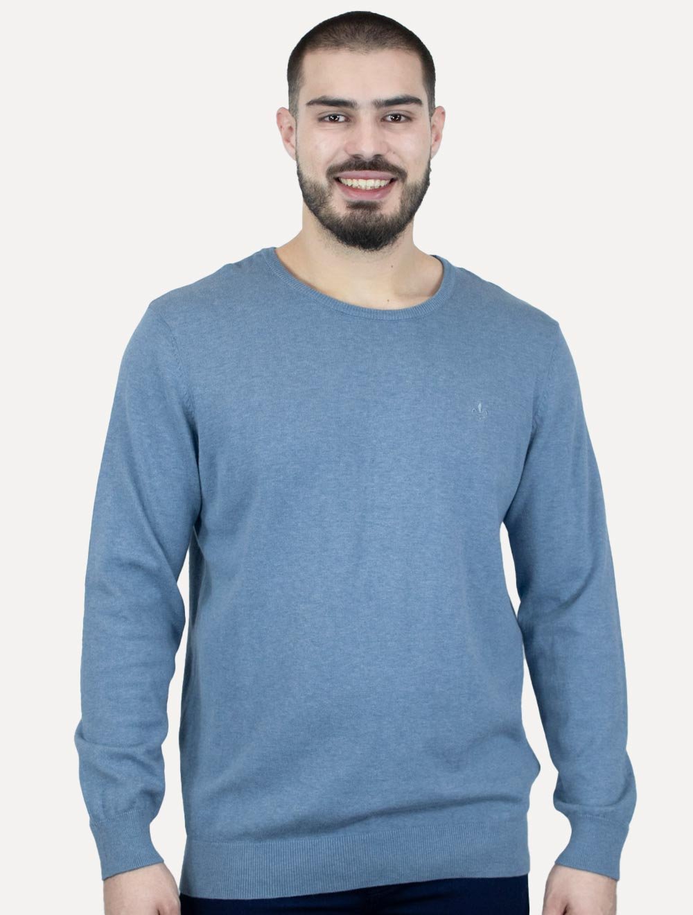Suéter Dudalina Masculino Tricot Crewneck Melange Cotton Azul Médio