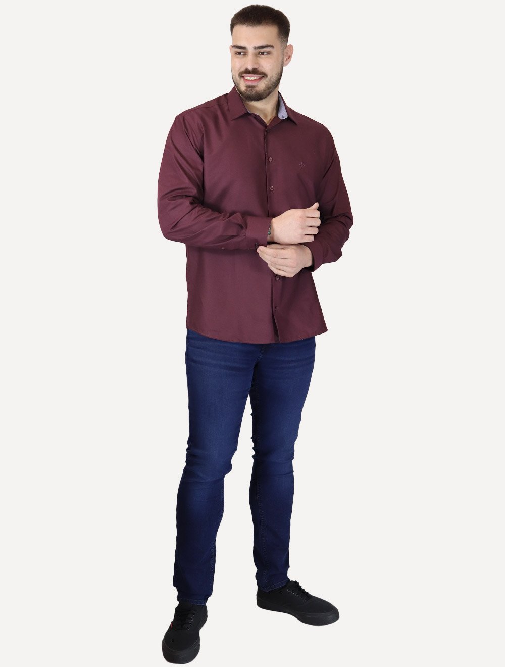 Camisa Dudalina Masculina Comfort Tricoline Lisa Roxa