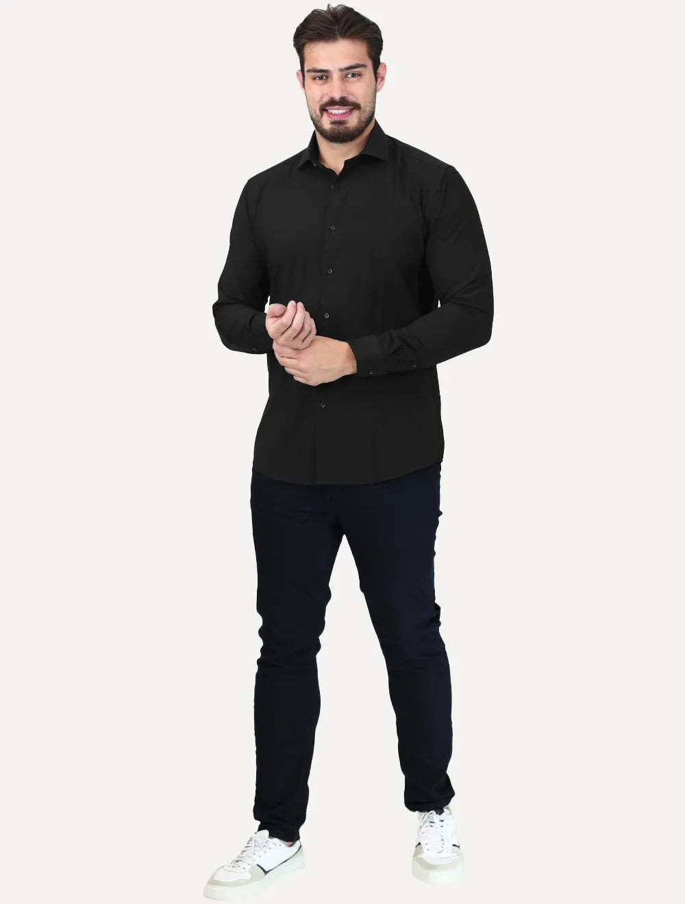 Camisa Aramis Masculina Slim Stretch Poliviscose de Bambu Preta