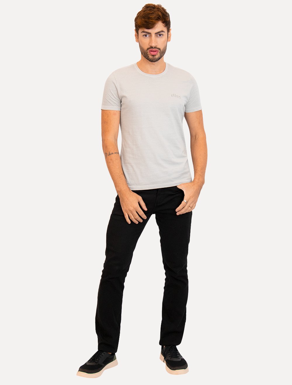 Camiseta Ellus Masculina Cotton Fine Grunge Gothic Classic Cinza Claro