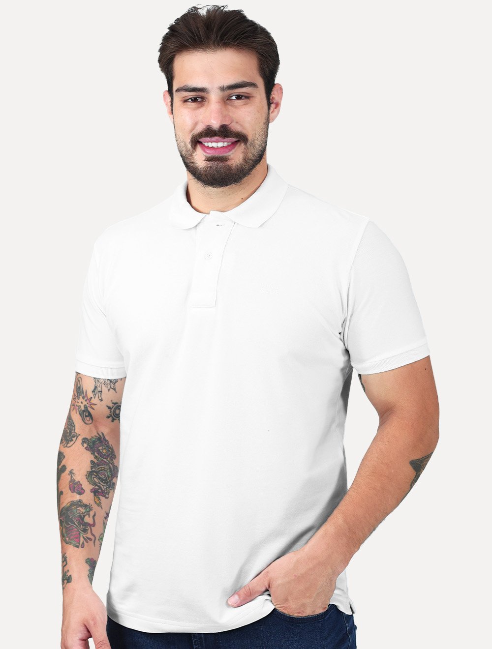Polo King & Joe Masculina Piquet Logotipo Branca