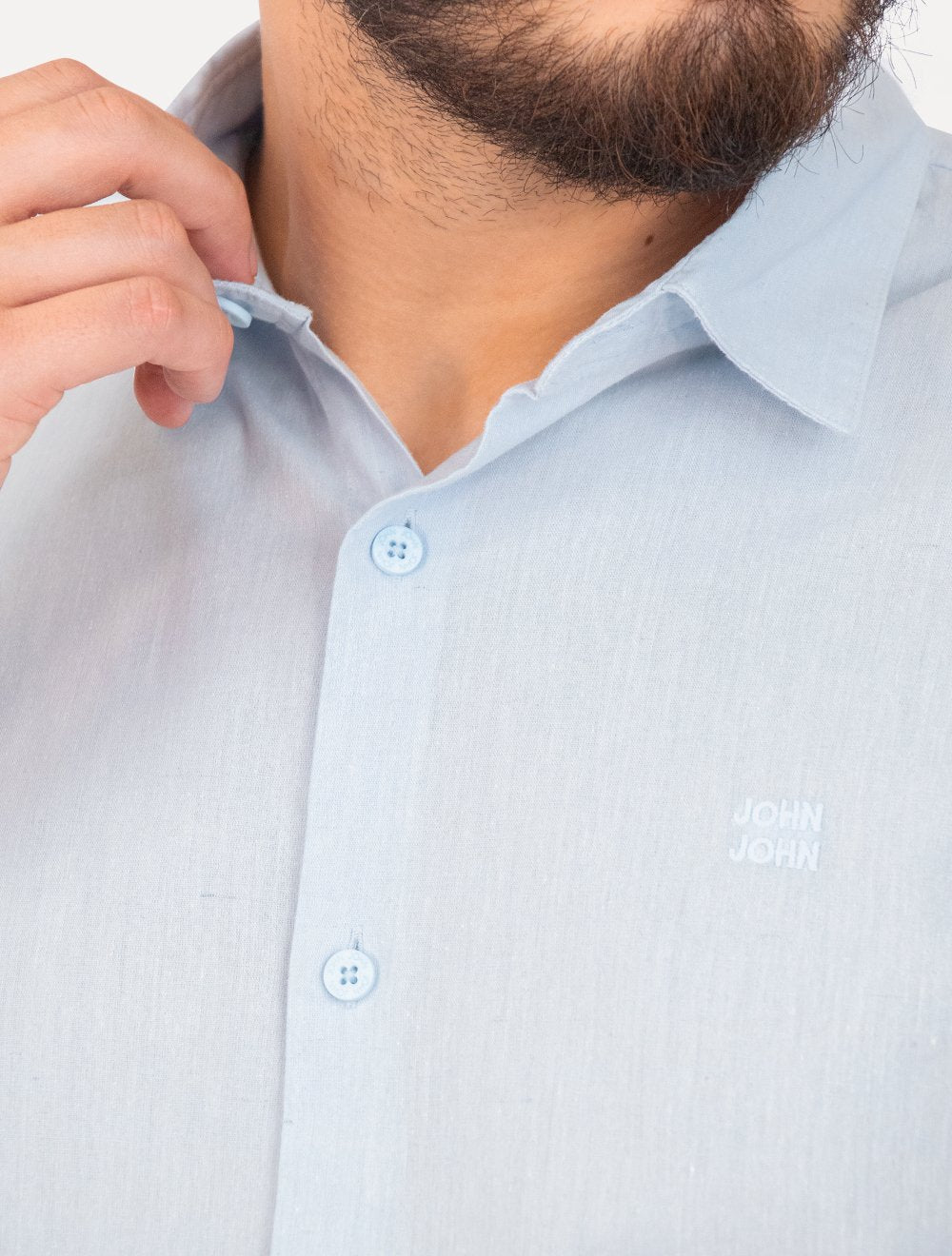 Camisa John John Masculina Regular Manga Curta Marc Linen Blend Azul Claro