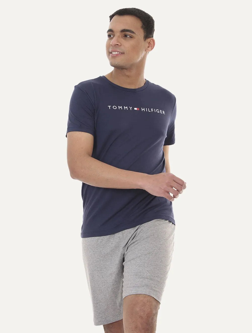 Pijama Tommy Hilfiger Masculino Manga Curta Short Essentials Set Marinho/Cinza