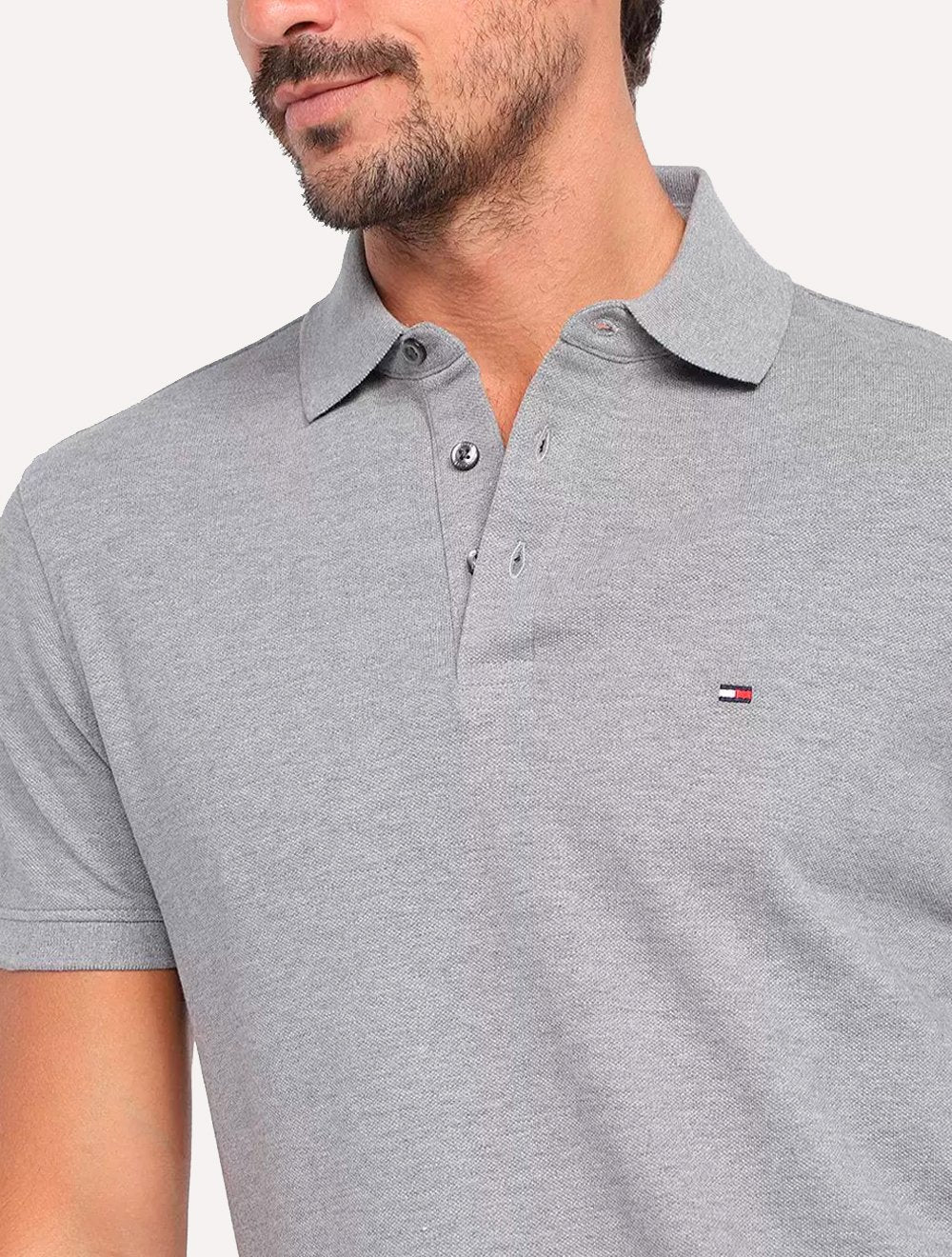Polo Tommy Hilfiger Masculina Slim Piquet 1985 Cinza Mescla
