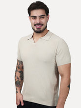 Polo Dixen Masculina Tricot Manga Curta Areia