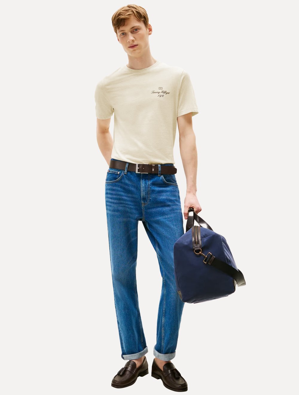 Camiseta Tommy Hilfiger Masculina Outline Flag Script Areia