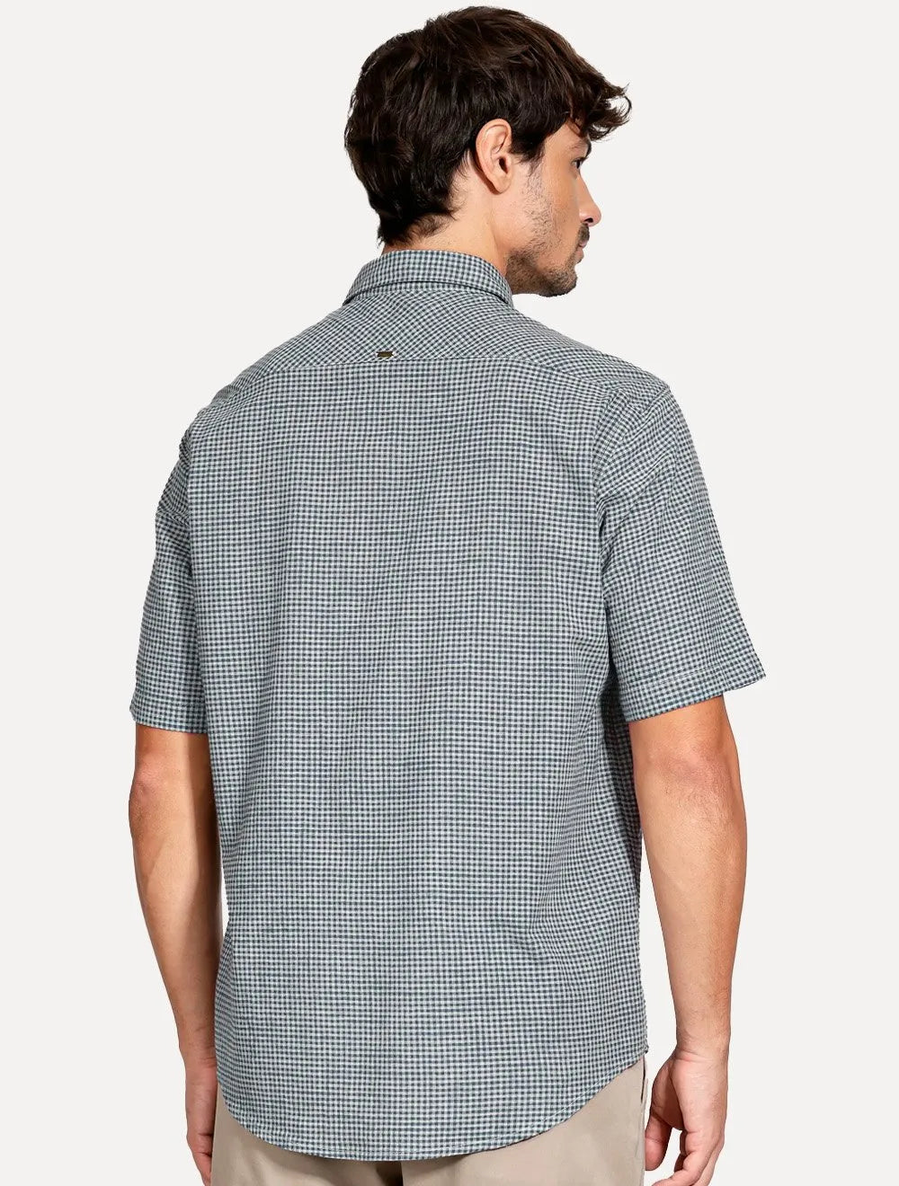 Camisa Aramis Masculina Manga Curta Regular Mini Xadrez Azul/Cinza