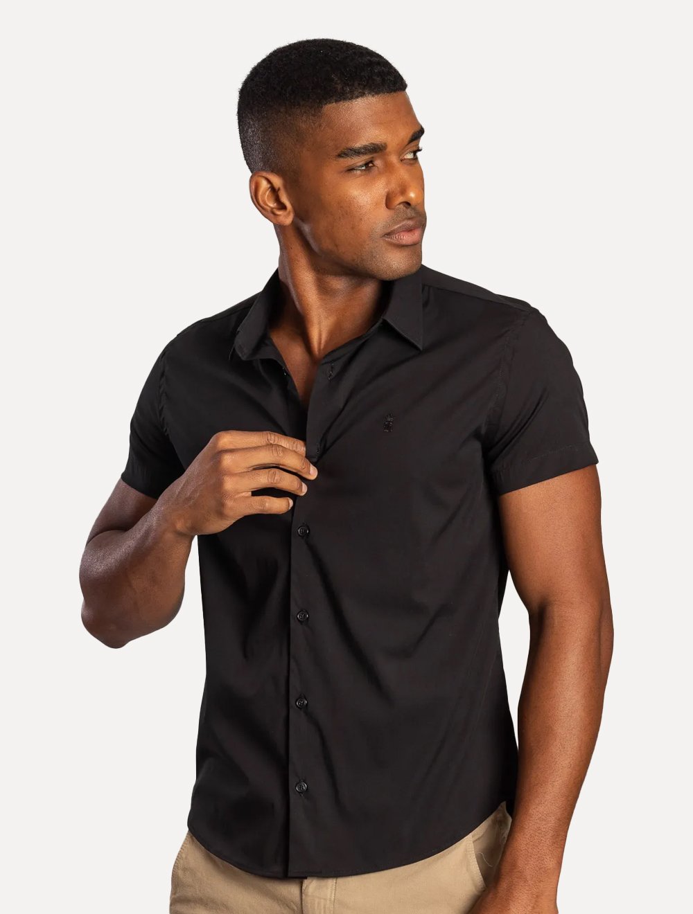 Camisa Sergio K Masculina Manga Curta Elastano Preta