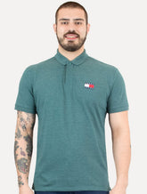 Polo Tommy Jeans Masculina Regular Heather XS Badge Verde Mescla