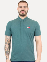 Polo Tommy Jeans Masculina Regular Heather XS Badge Verde Mescla
