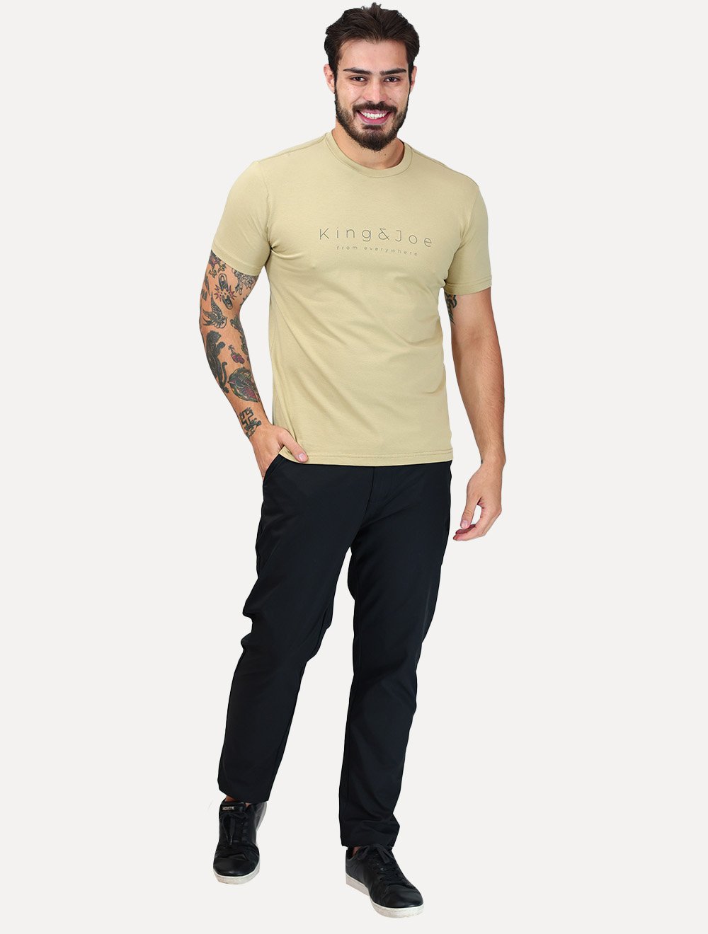 Camiseta King & Joe Masculina Premium Cotton Flex Estampada Cáqui