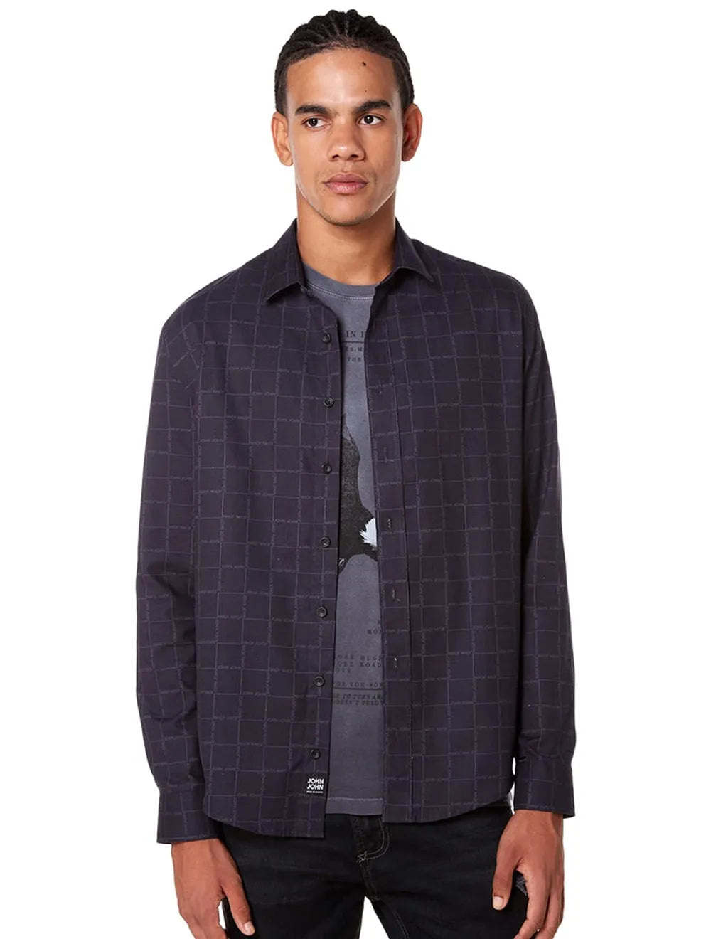 Camisa John John Masculina Relaxed Mini Line Preta