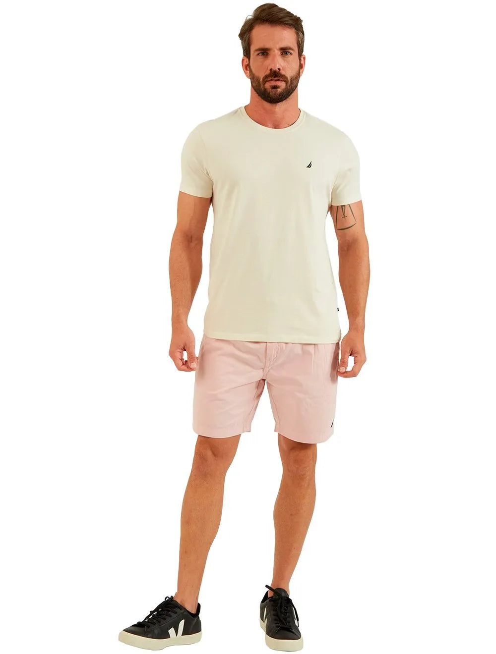 Short Nautica Masculino Sarja Cadarço Rosa Claro