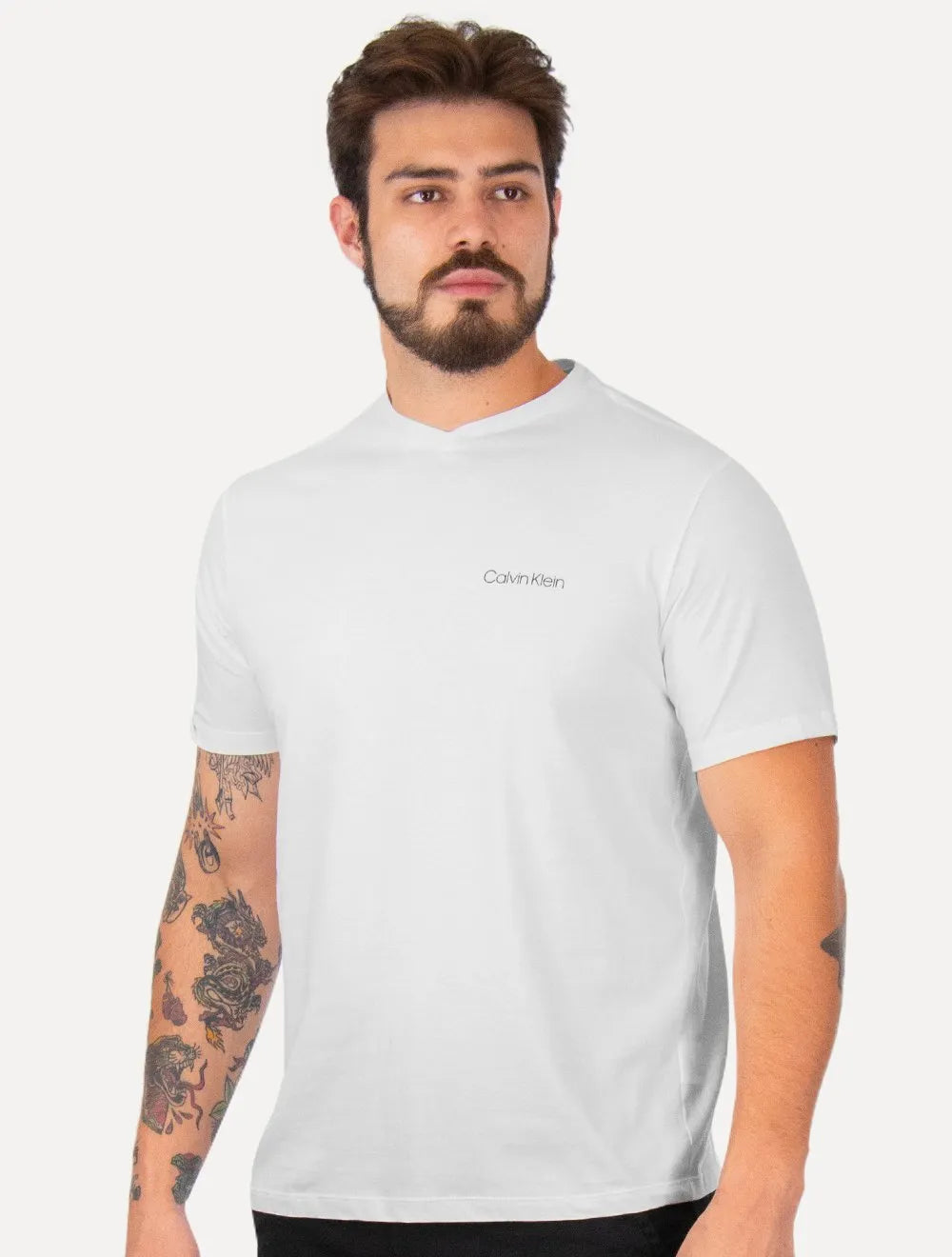 Camiseta Calvin Klein Swimwear | V-Neck Slim Fit Logo Branca