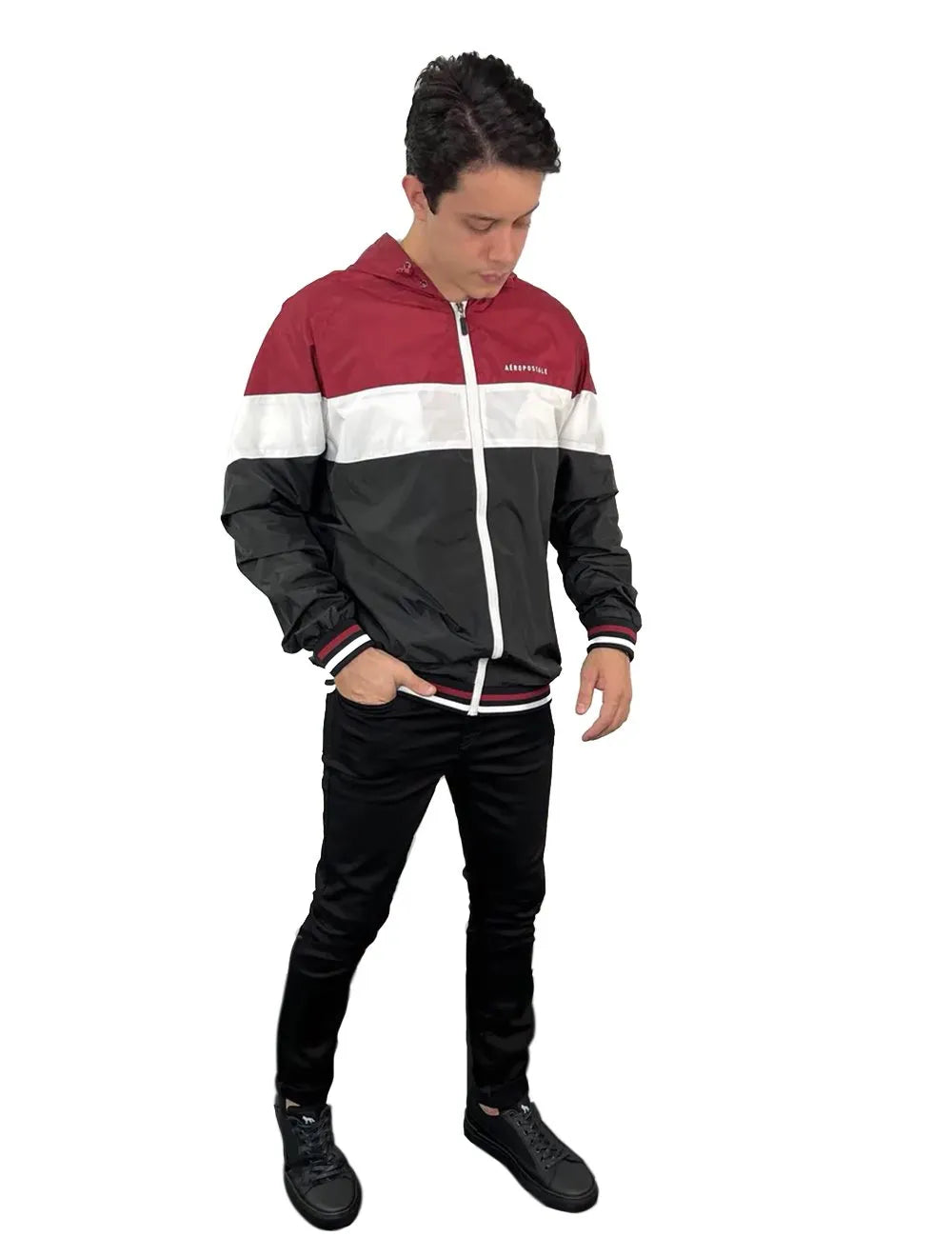 Jaqueta Aeropostale Masculina Corta-Vento Lettering Colors Vermelho/ Preto