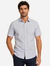 Camisa Dudalina Masculina Manga Curta Slim Confort Superfine Cotton Listrada Cinza Claro
