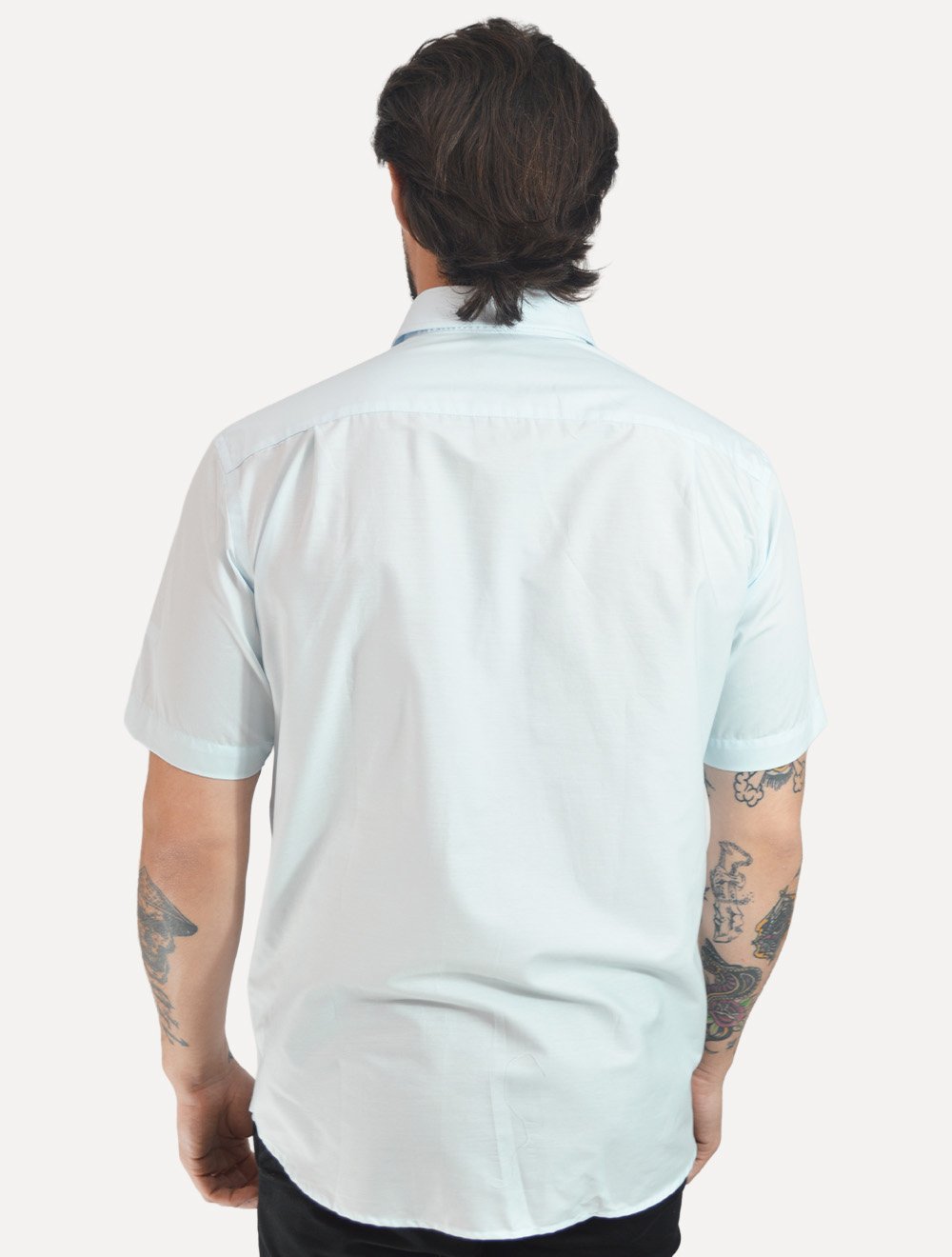 Camisa Dudalina Masculina Manga Curta Comfort Superfine Cotton Mono Logo Lisa Azul Claro