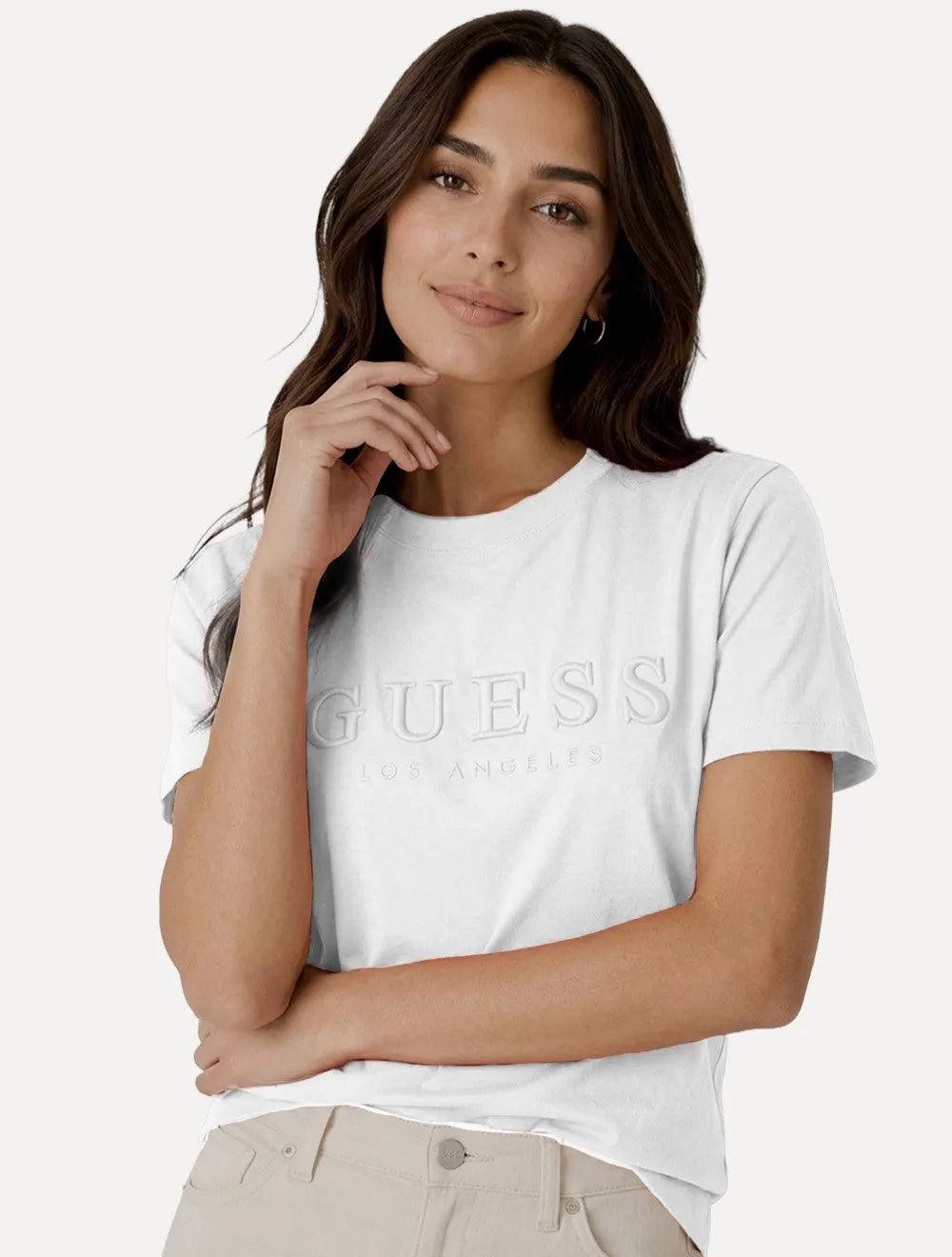 Camiseta Guess Feminina Los Angeles Embroidery Logo Branca