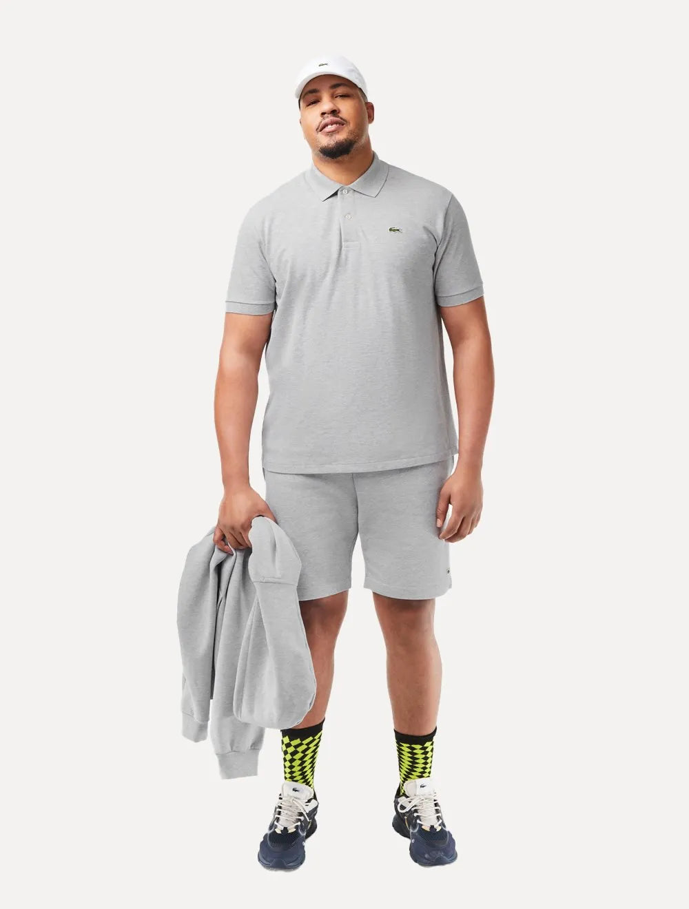 Polo Lacoste Masculina Classic Fit Mescla Cinza Mescla Claro