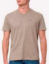 Camiseta Calvin Klein Masculina Flame New Logo Cáqui Mescla Claro